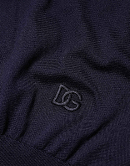 Dark Blue Silk Crew Neck Short Sleeves T-shirt