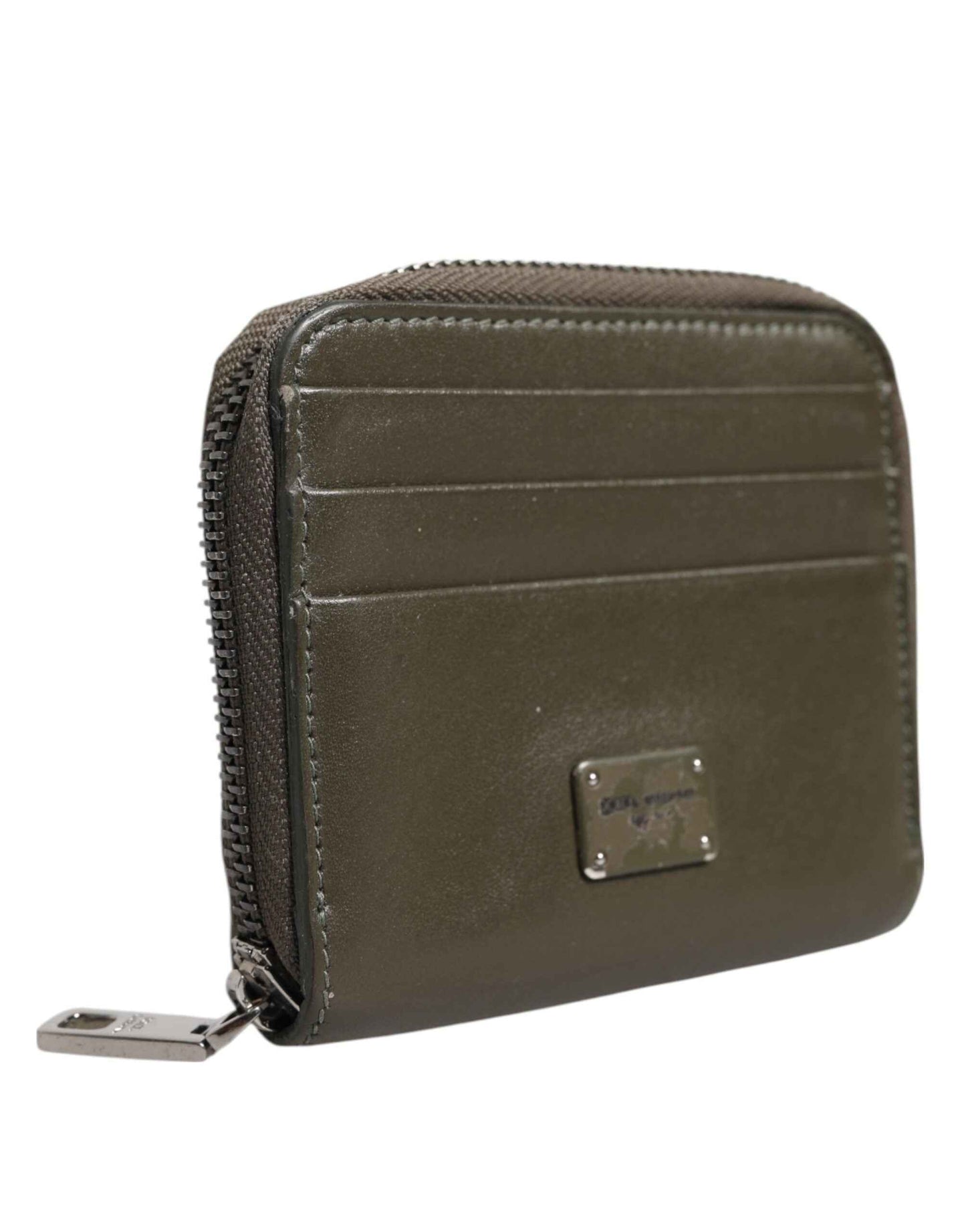 Brown Leather Logo Plaque Card Holder Coin Purse Wallet