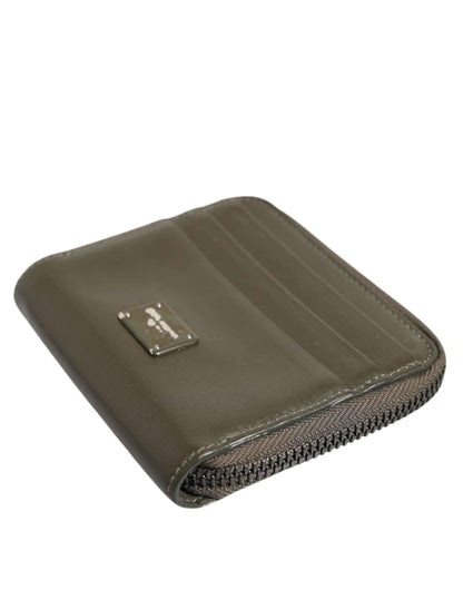 Brown Leather Logo Plaque Card Holder Coin Purse Wallet