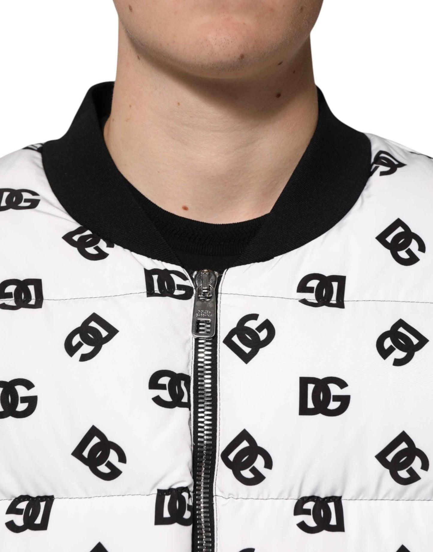 White DG Monogram Full Zip Quilted Jacket