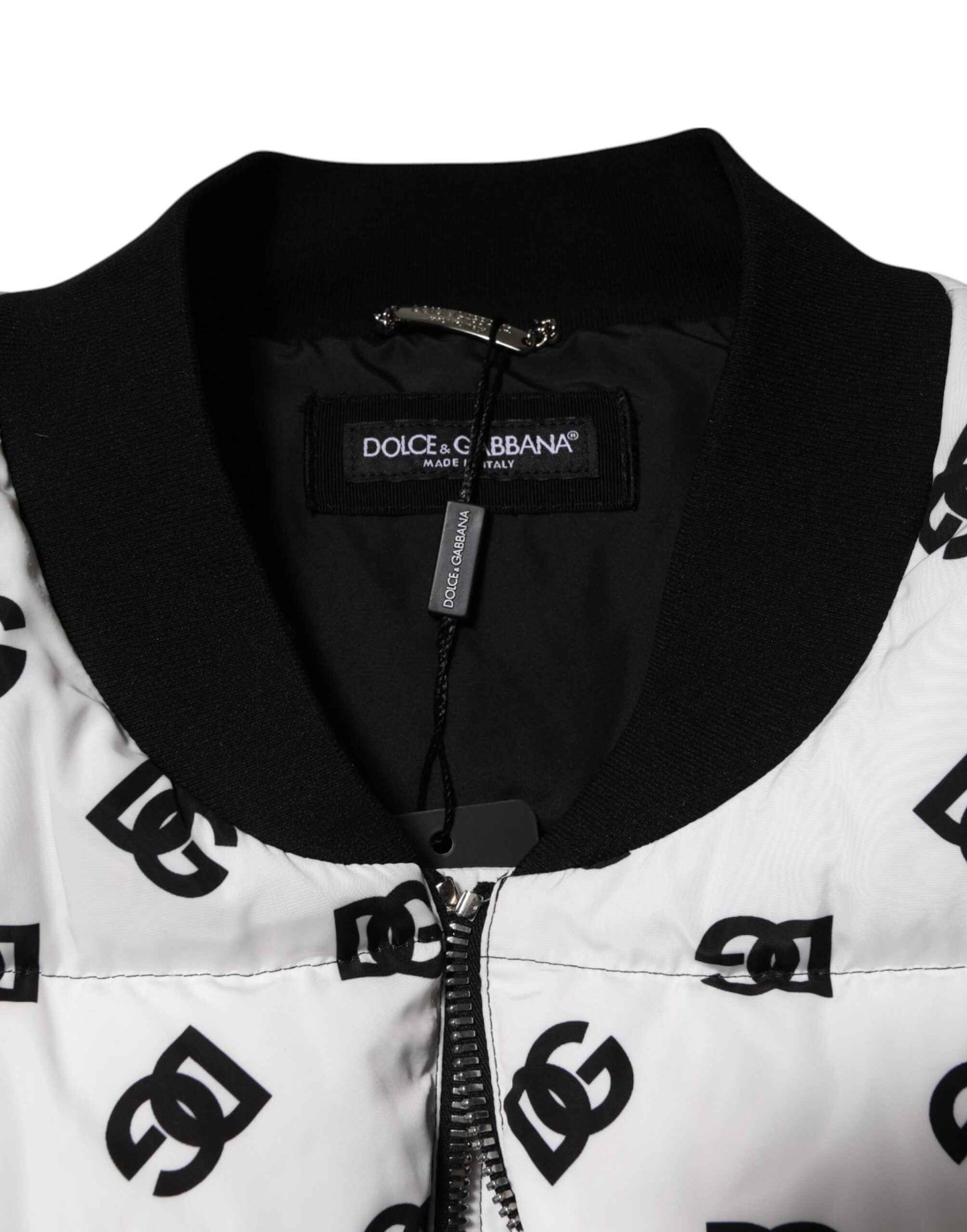 White DG Monogram Full Zip Quilted Jacket