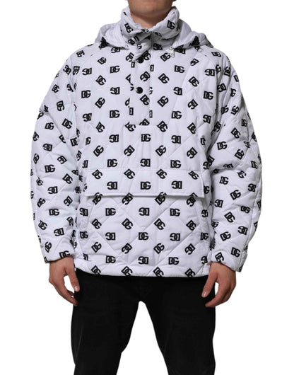 White DG Monogram Hooded Quilted Jacket