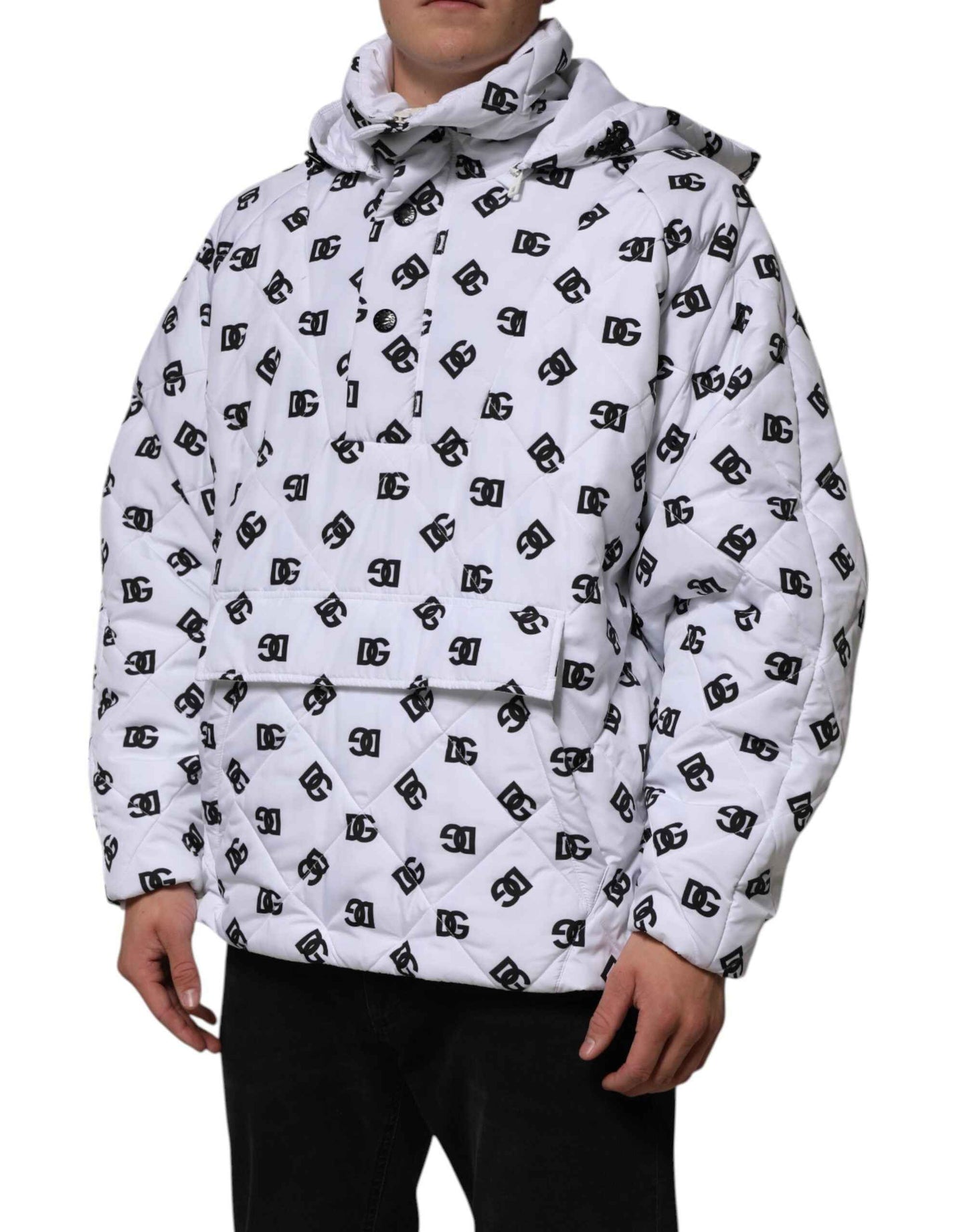 White DG Monogram Hooded Quilted Jacket