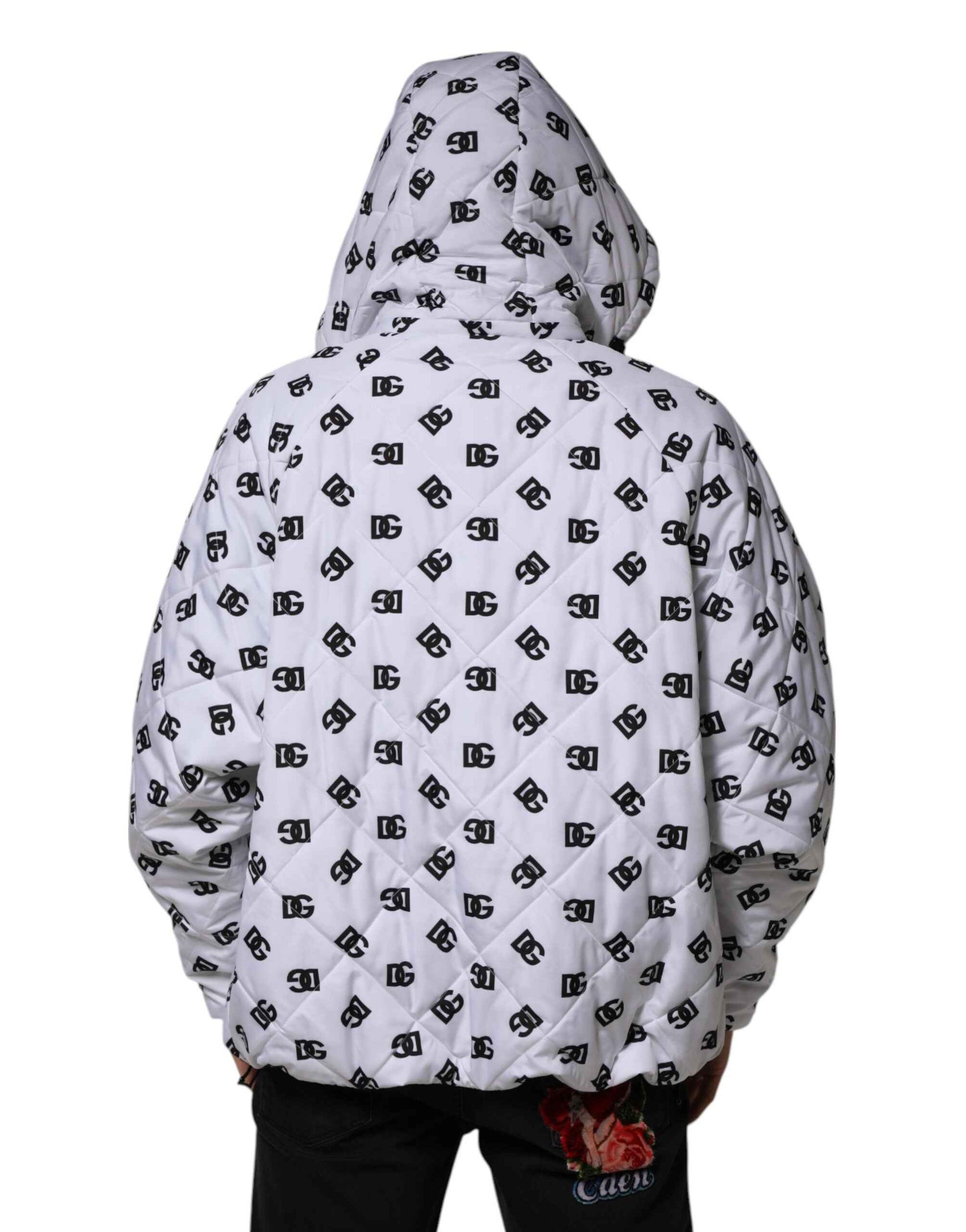 White DG Monogram Hooded Quilted Jacket