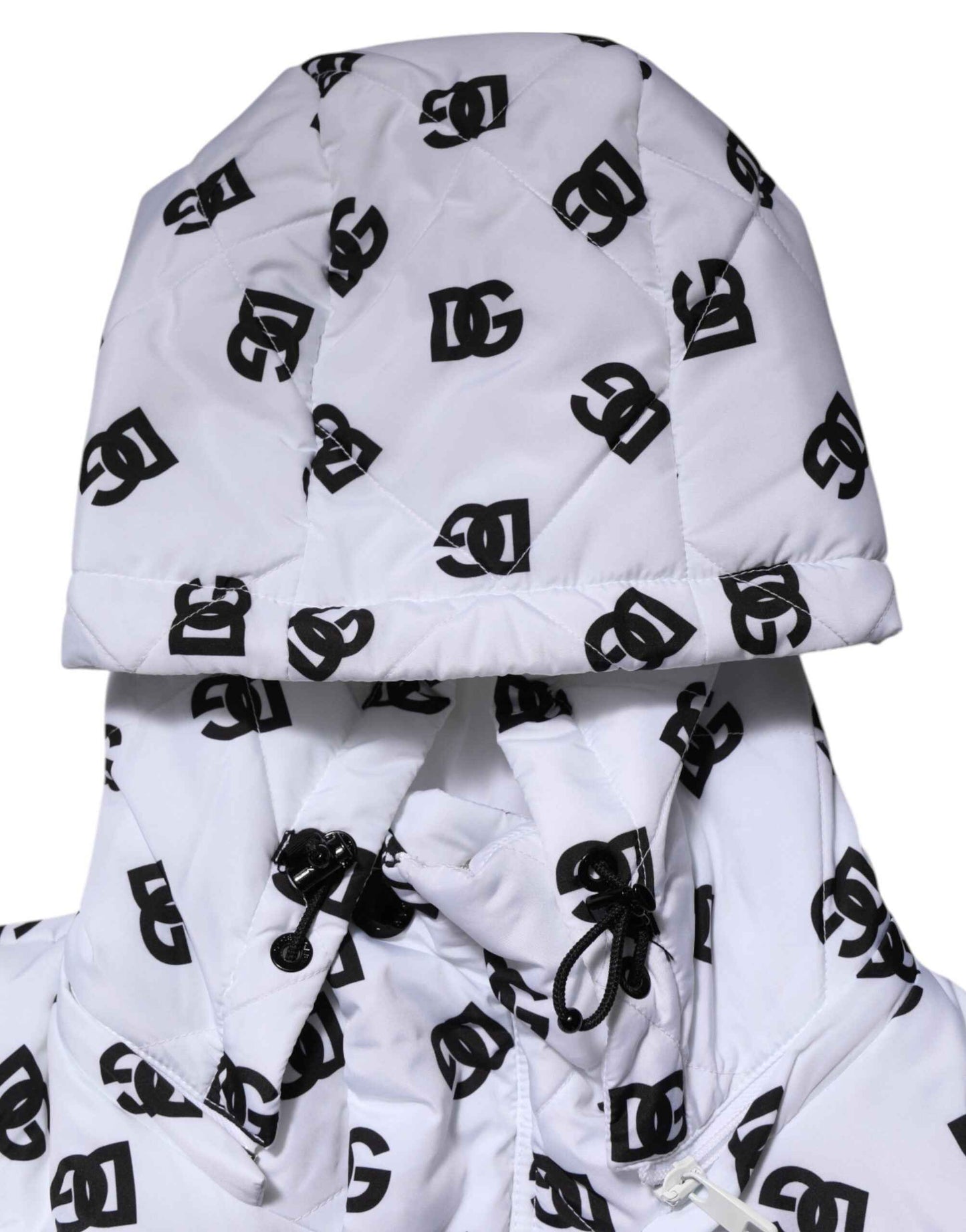 White DG Monogram Hooded Quilted Jacket