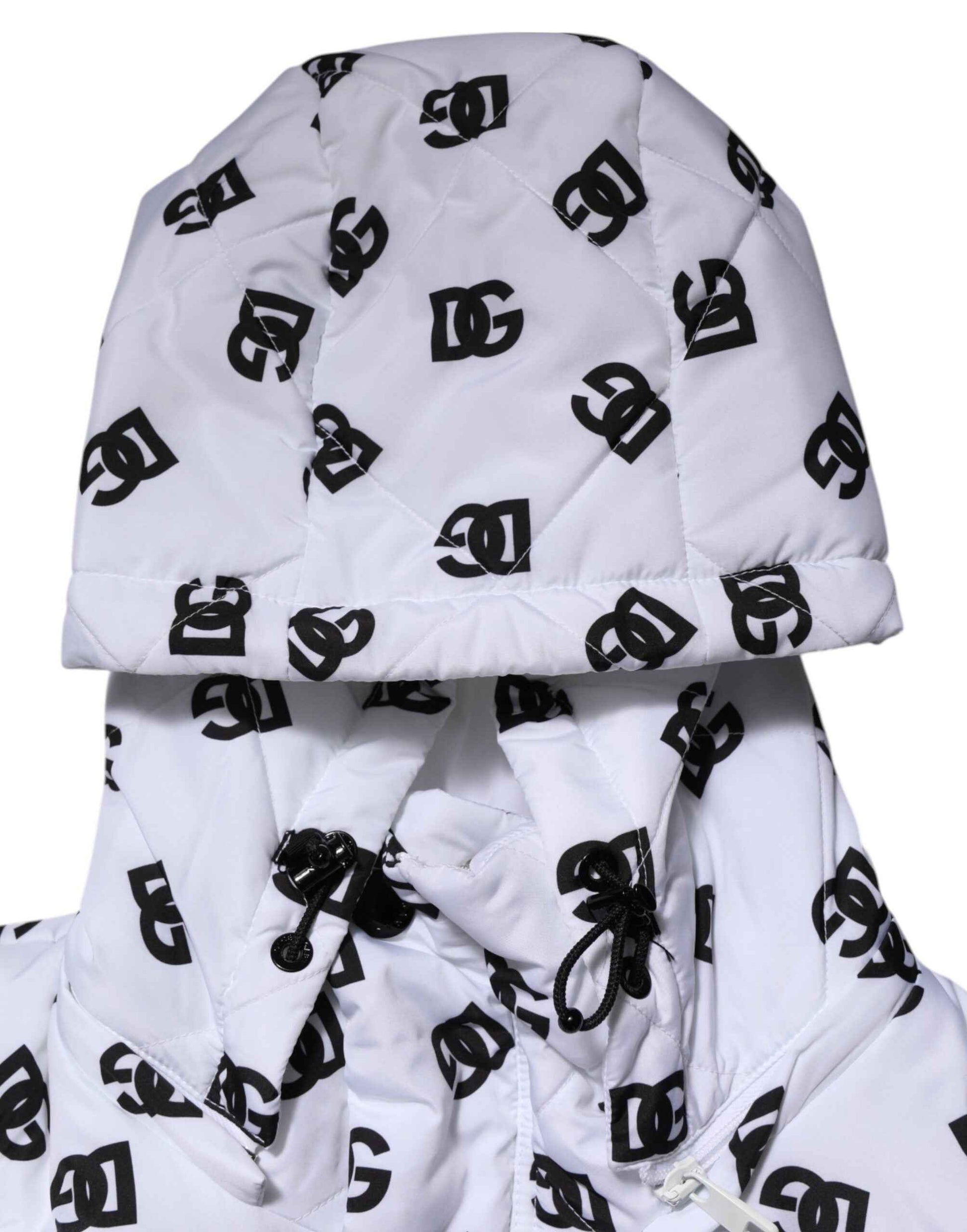 White DG Monogram Hooded Quilted Jacket