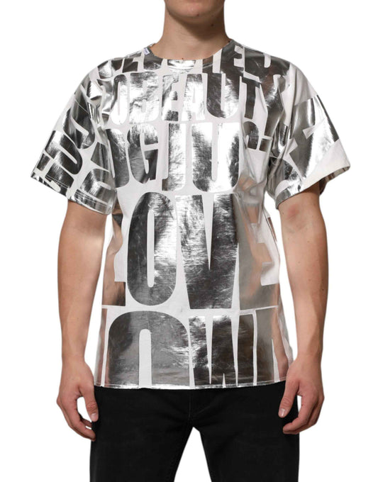 White Metallic Print Cotton CrewNeck T-shirt