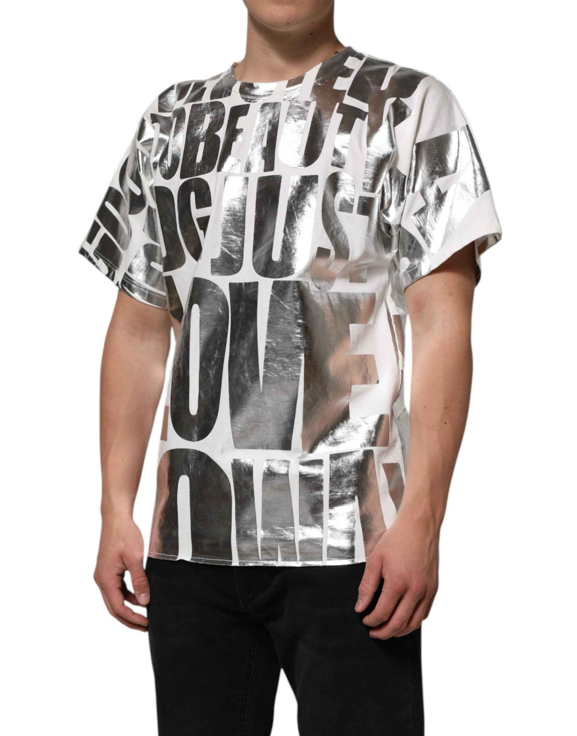 White Metallic Print Cotton CrewNeck T-shirt