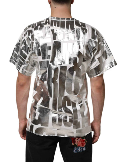 White Metallic Print Cotton CrewNeck T-shirt