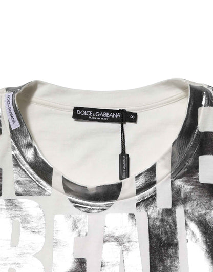 White Metallic Print Cotton CrewNeck T-shirt