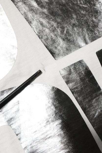 White Metallic Print Cotton CrewNeck T-shirt
