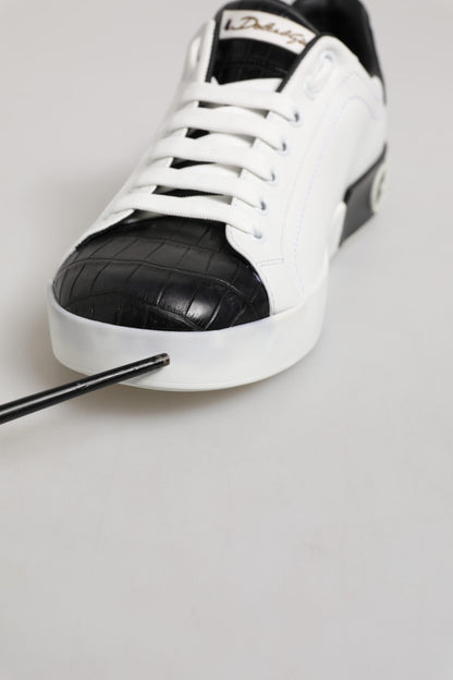 White Black Leather Portofino Sneaker Shoes