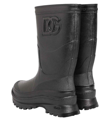 Metallic Black Pull On Rain Boots Men Shoes