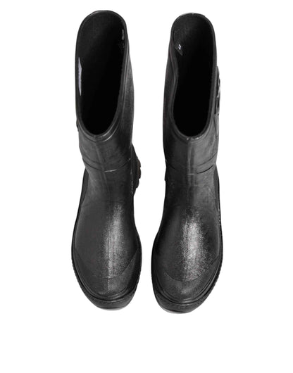 Metallic Black Pull On Rain Boots Men Shoes
