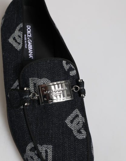 Blue Logo Cotton Loafers Formal Dress Shoes