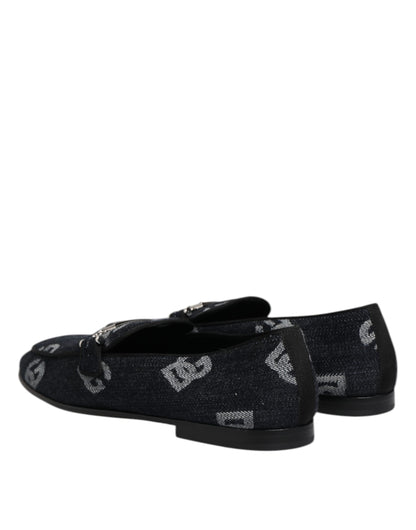 Blue Logo Cotton Loafers Formal Dress Shoes