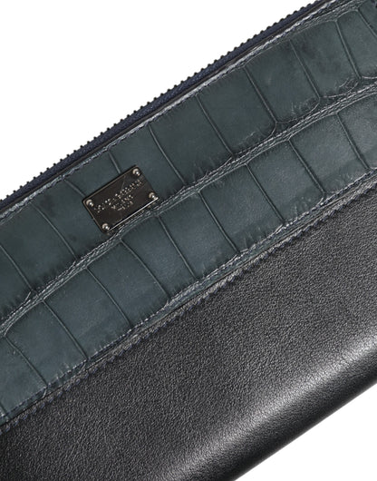 Black Blue Exotic Leather Men Continental Clutch Wallet