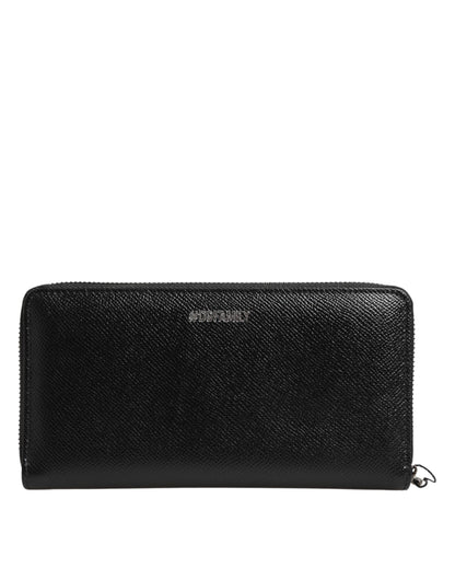 Black Leather #DGFAMILY Zipper Continental Mens Wallet