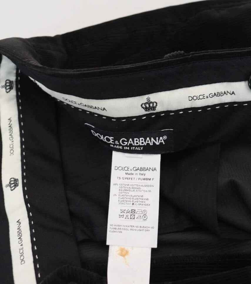 Black Stretch Cotton Slim Trousers Chino Pants