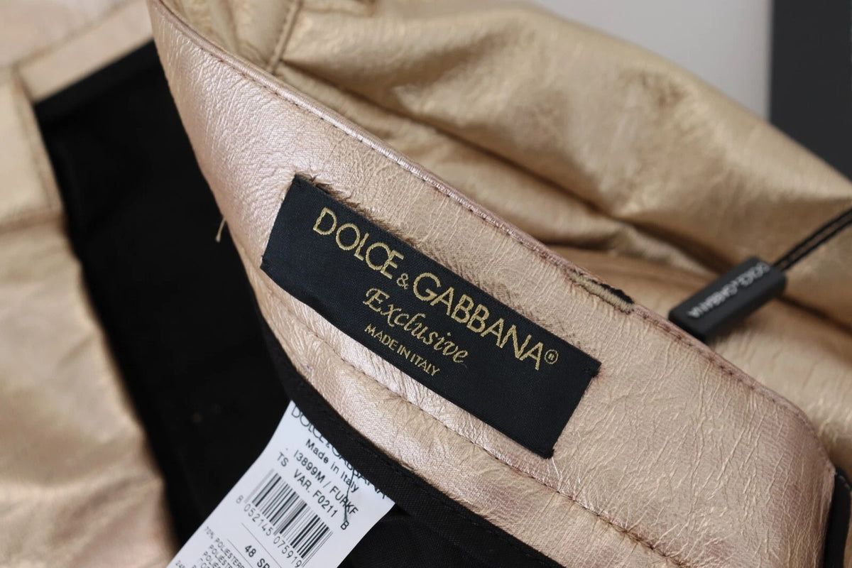 Metallic Gold Polyester Straight Trouser Pants