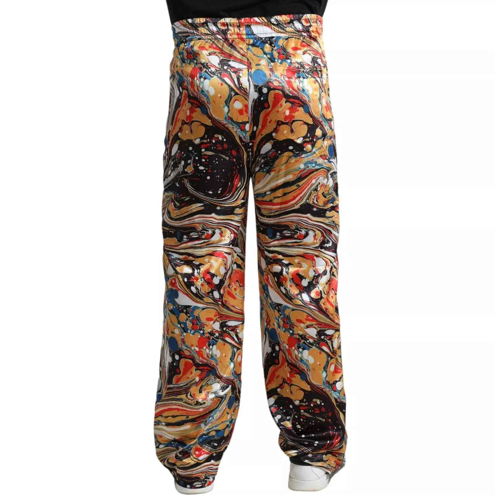 Multicolor Marble Print Satin Trouser Pants