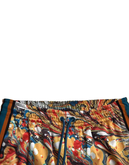 Multicolor Marble Print Satin Trouser Pants