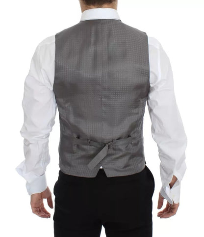 Gray Striped Formal Dress Gilet Vest