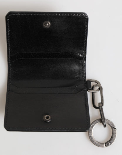 Wallet Black Leather Logo Embossed Key Chain Card Holder Wallet