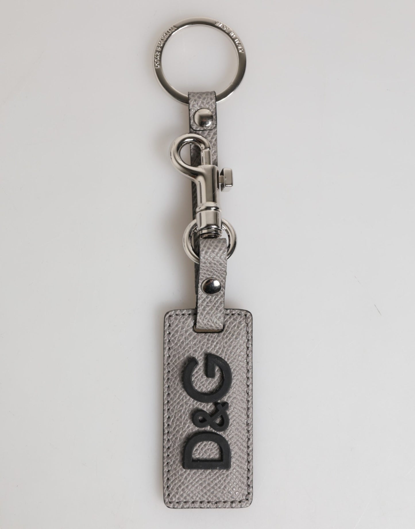 Gray Leather Logo Metal Ring Keychain Holder Men Keyring