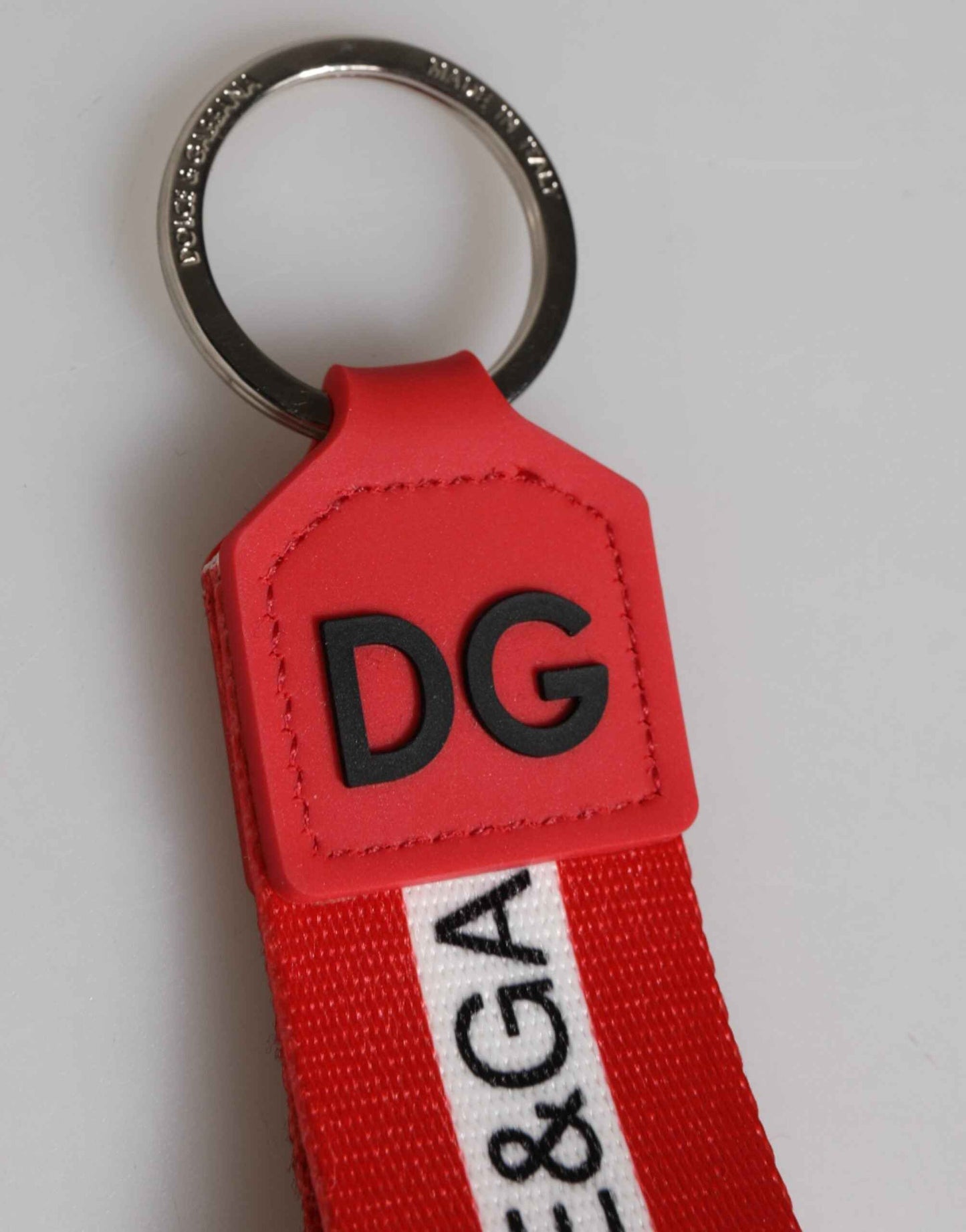 Red Logo Polyester Silver Brass Holder Keychain Keyring