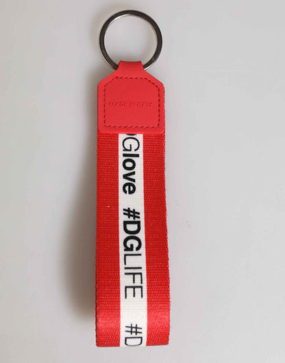 Red Logo Polyester Silver Brass Holder Keychain Keyring