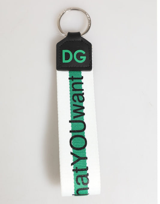 Green Logo Polyester Silver Brass Holder Keychain Keyring