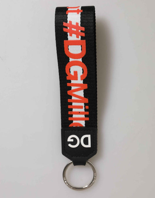 Black Red Logo Polyester Brass Holder Keychain Keyring