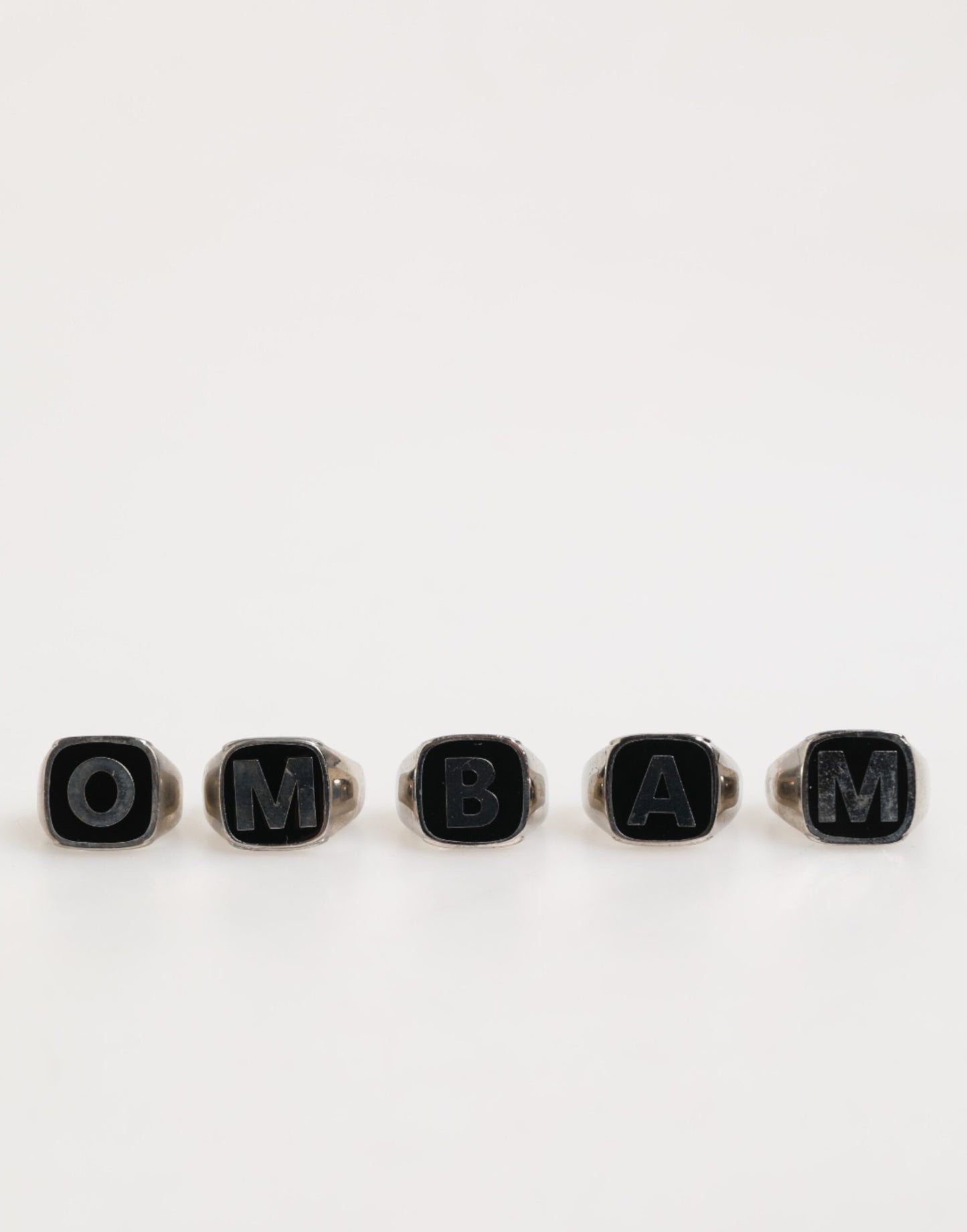 Silver Tone Brass Lettering Set 5 Pieces Adjustable Ring
