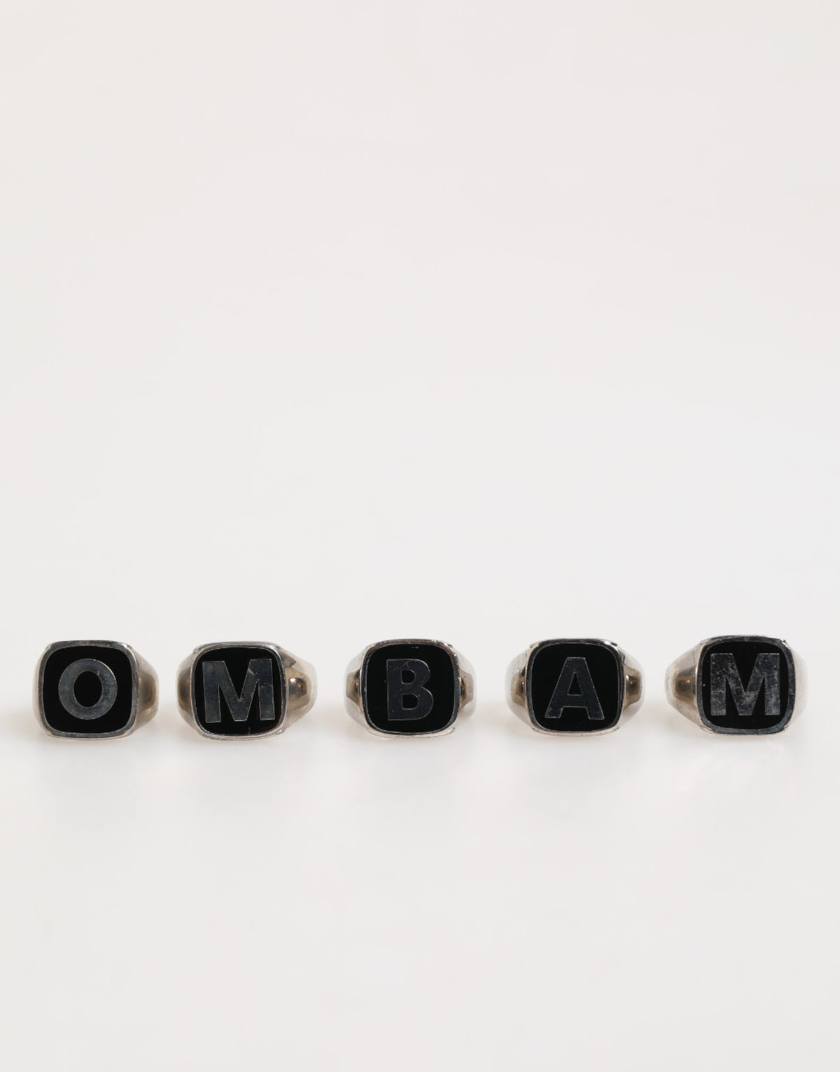 Silver Tone Brass Lettering Set 5 Pieces Adjustable Ring