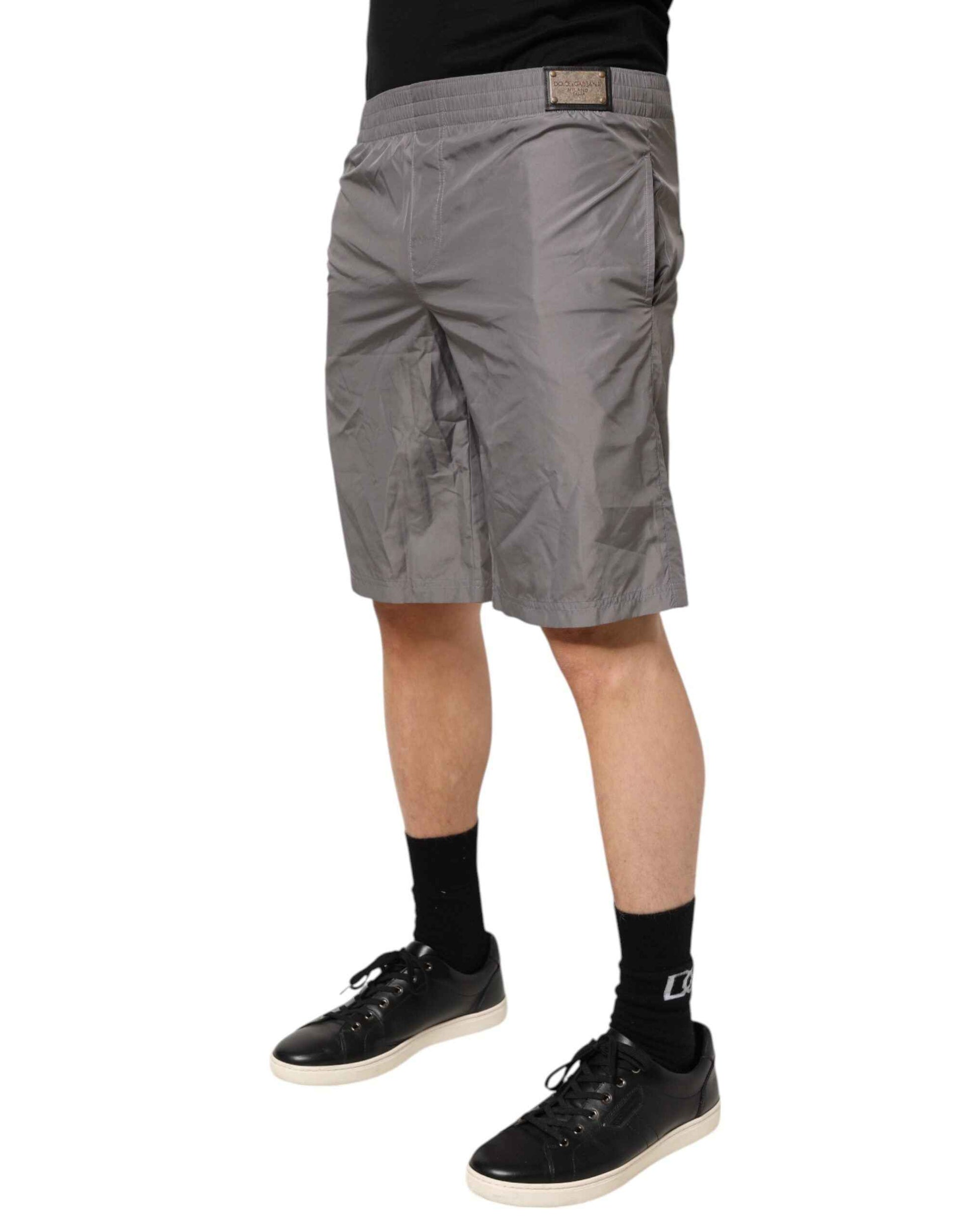 Light Gray Nylon Elastic Waist Shorts Swimwear