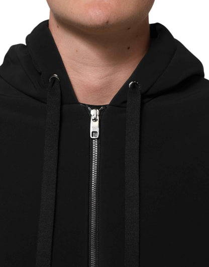 Black Cotton Quilted Studded Sleeve Hoodie Jacket