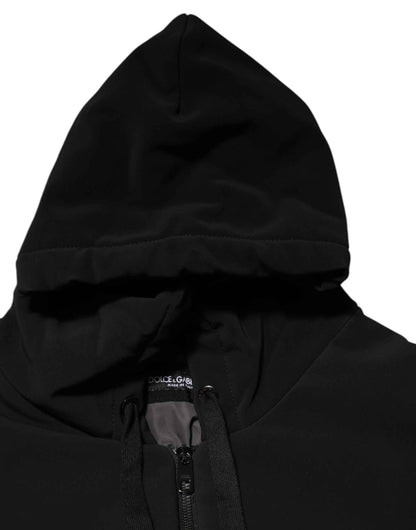 Black Cotton Quilted Studded Sleeve Hoodie Jacket