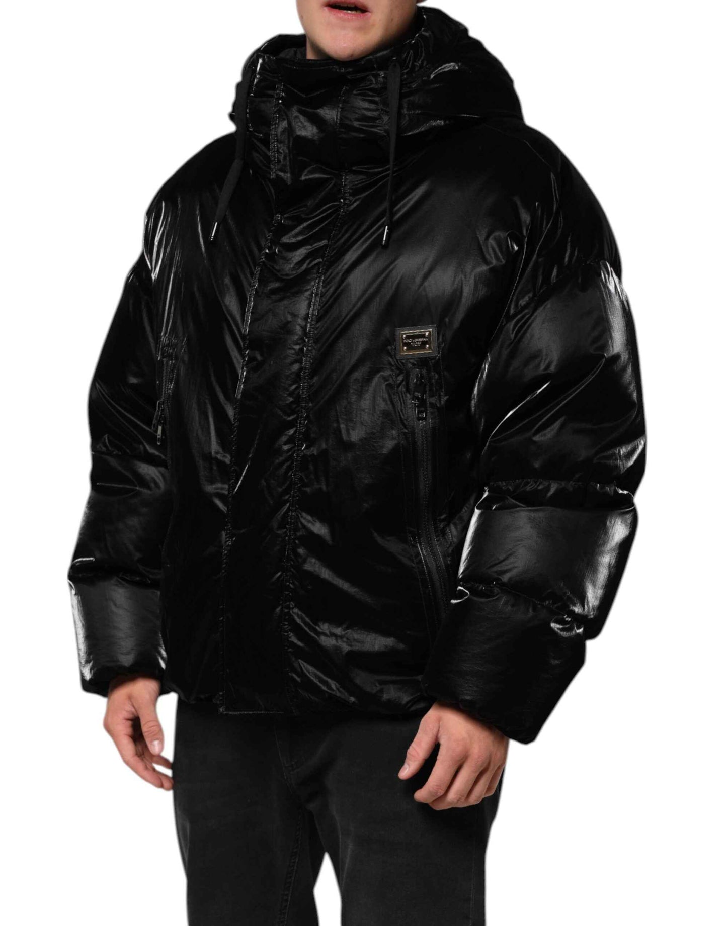 Black Logo Full Zip Hooded Quilted Jacket