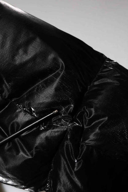 Black Logo Full Zip Hooded Quilted Jacket
