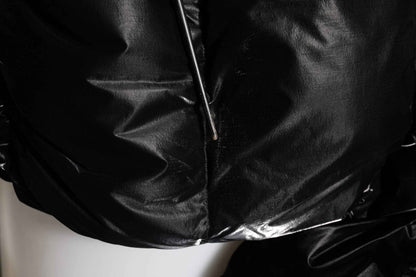Black Logo Full Zip Hooded Quilted Jacket