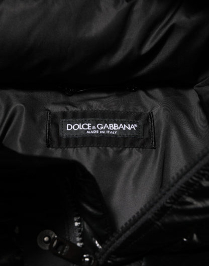 Black Logo Full Zip Hooded Quilted Jacket