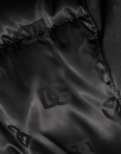 Black Monogram Logo Puffer Nylon Hooded Jacket