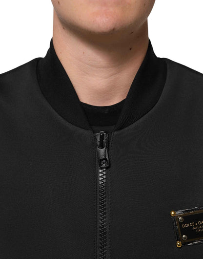 Black Polyester Logo Plaque Bomber Jacket