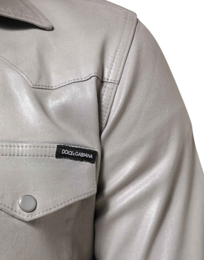Metallic Gray Cotton Button Down Men Shirt