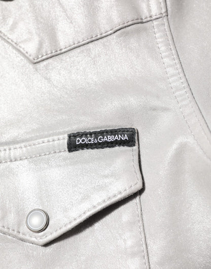 Metallic Gray Cotton Button Down Men Shirt