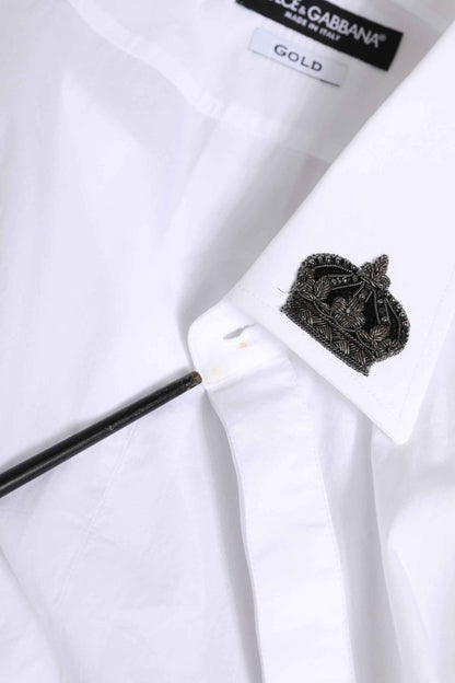 White Cotton Crown Collar GOLD Formal Shirt