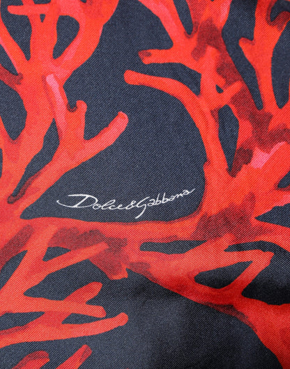 Silk Navy Red Coral Print Pullover Sweater