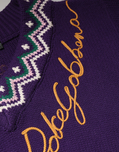 Purple Wool DG Logo Men Knit Pullover Sweater