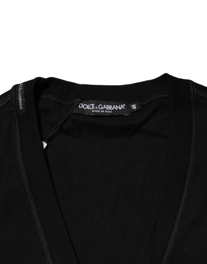 Black Cotton Button Up Men Cardigan Sweater